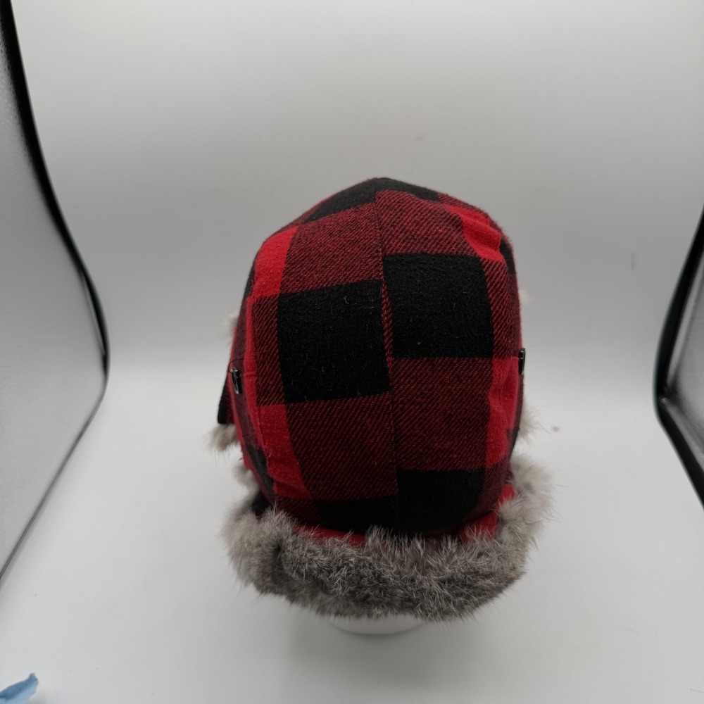 Yukon Tracks Trapper Hat Mens Large Red Black Plaid Rabbit Fur Winter Outdoor - Picture 7 of 14